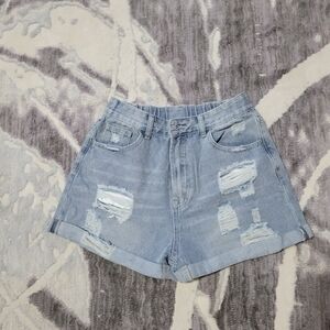 Light Blue Distressed High Rise Women's Denim Shorts Size M